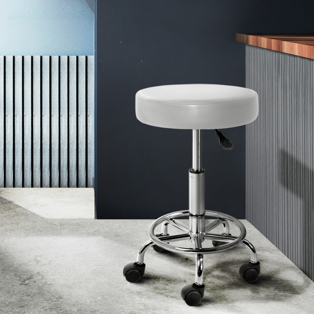 Artiss Round Chair Stools Salon Stool White Swivel Beauty Barber Hairdressing Tristar Online