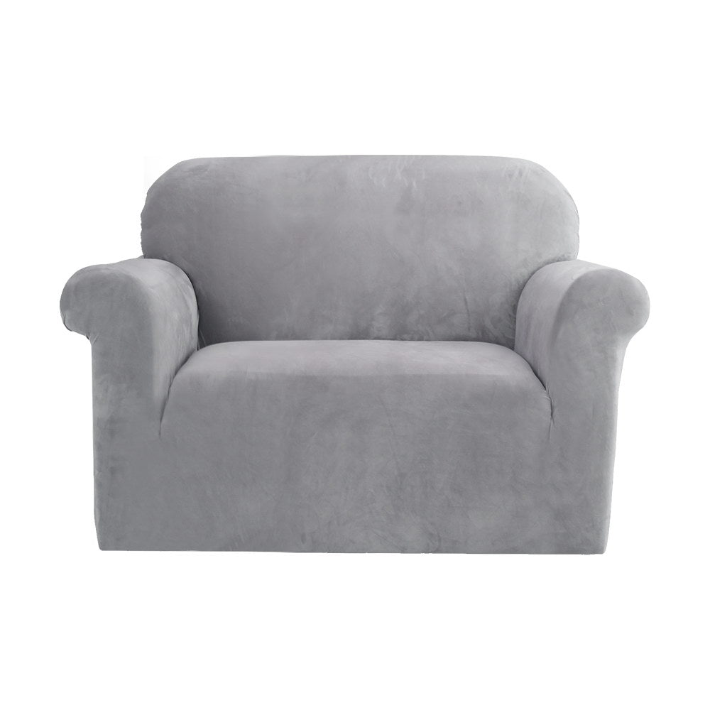 Artiss Velvet Sofa Cover Plush Couch Cover Lounge Slipcover 1 Seater Grey Tristar Online