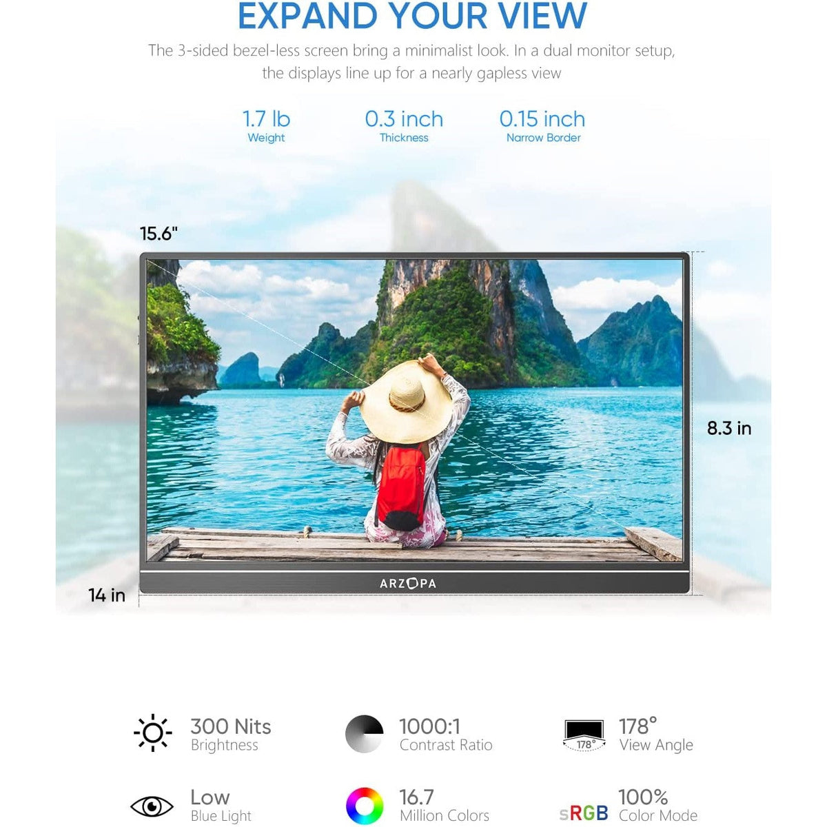Arzopa S1 Gamut 15.6 inch FHD 1080p Portable Monitor Non Touch Screen Arzopa