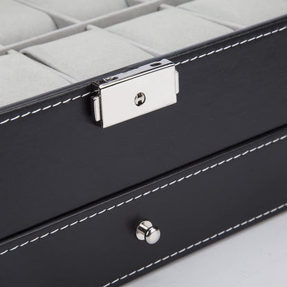 Black Leather Watch Box Jewelry Display Case with Drawers (12 Slots with 2 Layers) Tristar Online