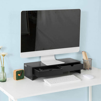 Black Monitor Stand Desk Organizer with 2 Drawers Tristar Online