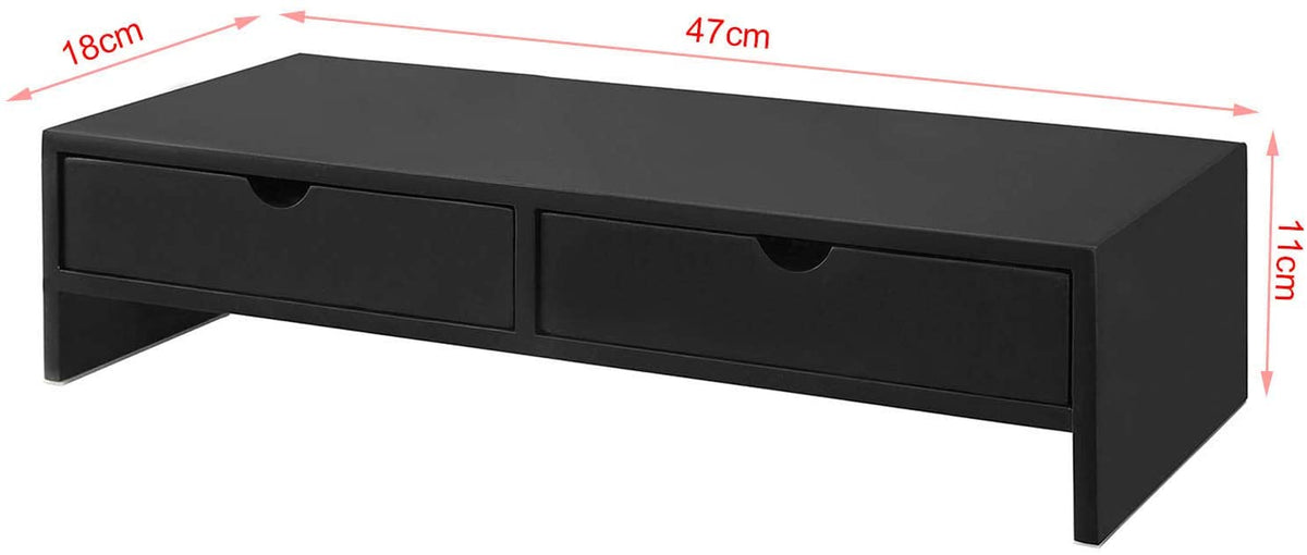 Black Monitor Stand Desk Organizer with 2 Drawers Tristar Online
