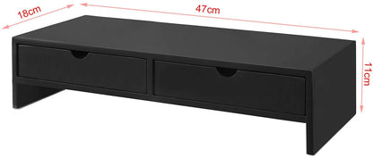 Black Monitor Stand Desk Organizer with 2 Drawers Tristar Online