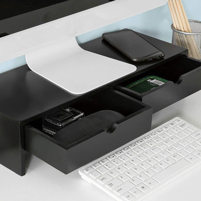 Black Monitor Stand Desk Organizer with 2 Drawers Tristar Online