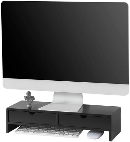 Black Monitor Stand Desk Organizer with 2 Drawers Tristar Online