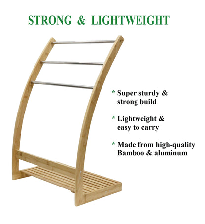 CARLA HOME Bamboo Towel Bar Metal Holder Rack 3-Tier Freestanding and Bottom shelf for Bathroom Tristar Online