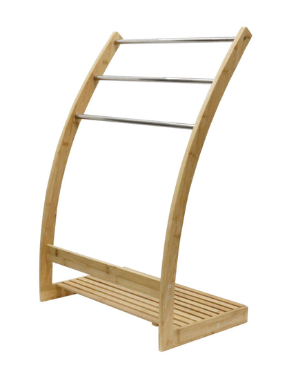 CARLA HOME Bamboo Towel Bar Metal Holder Rack 3-Tier Freestanding and Bottom shelf for Bathroom Tristar Online