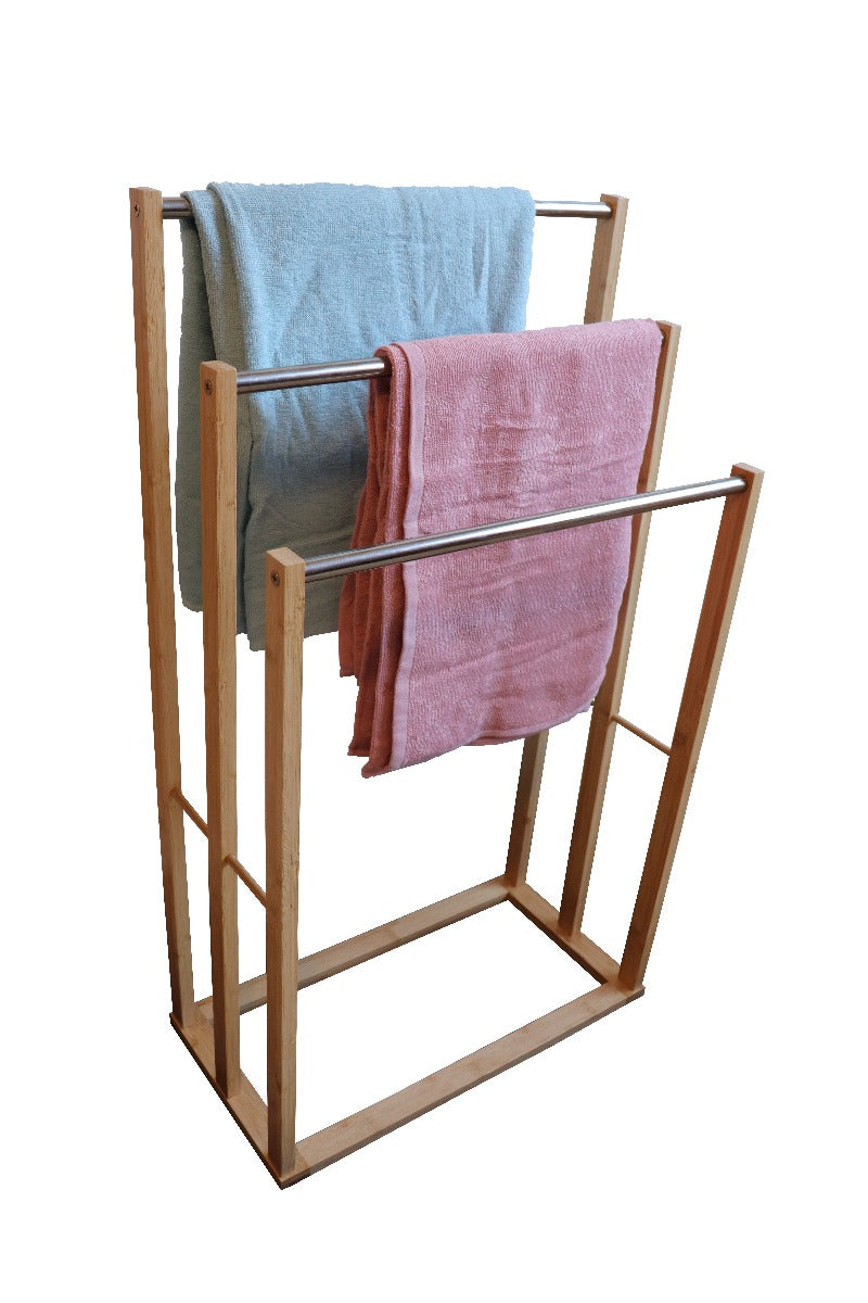 CARLA HOME Bamboo Towel Bar Metal Holder Rack 3-Tier Freestanding for Bathroom and Bedroom Tristar Online