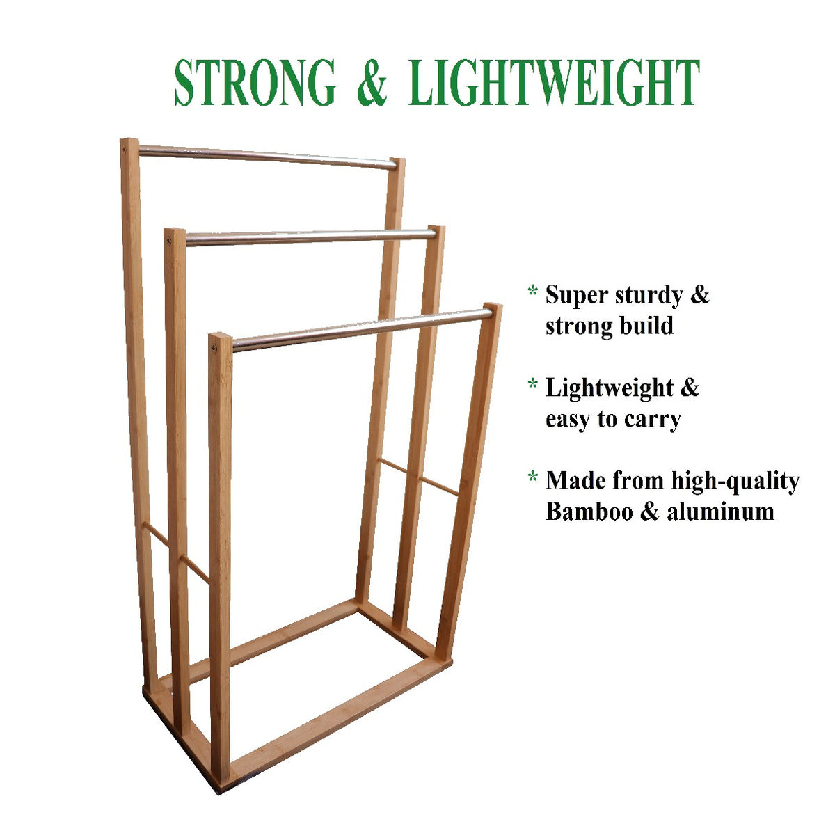 CARLA HOME Bamboo Towel Bar Metal Holder Rack 3-Tier Freestanding for Bathroom and Bedroom Tristar Online