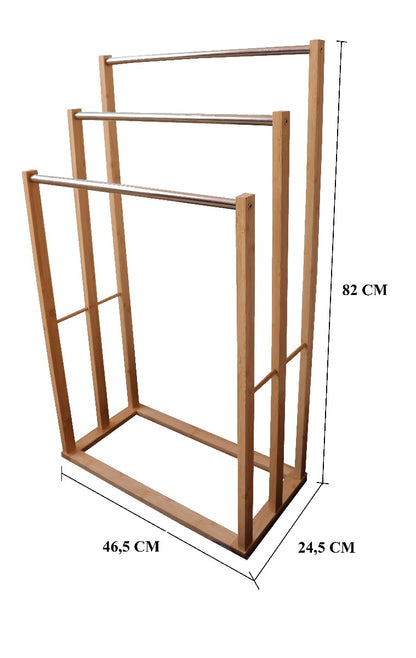 CARLA HOME Bamboo Towel Bar Metal Holder Rack 3-Tier Freestanding for Bathroom and Bedroom Tristar Online
