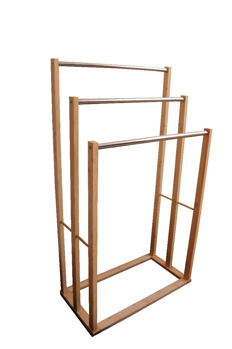 CARLA HOME Bamboo Towel Bar Metal Holder Rack 3-Tier Freestanding for Bathroom and Bedroom Tristar Online