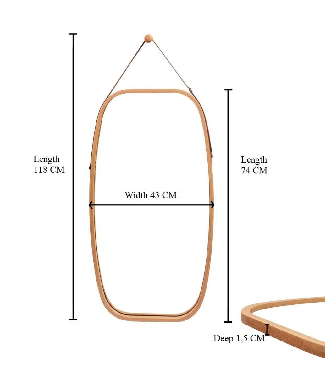 CARLA HOME Hanging Full LengthWall Mirror - Solid Bamboo Frame and Adjustable Leather Strap for Bathroom and Bedroom Tristar Online