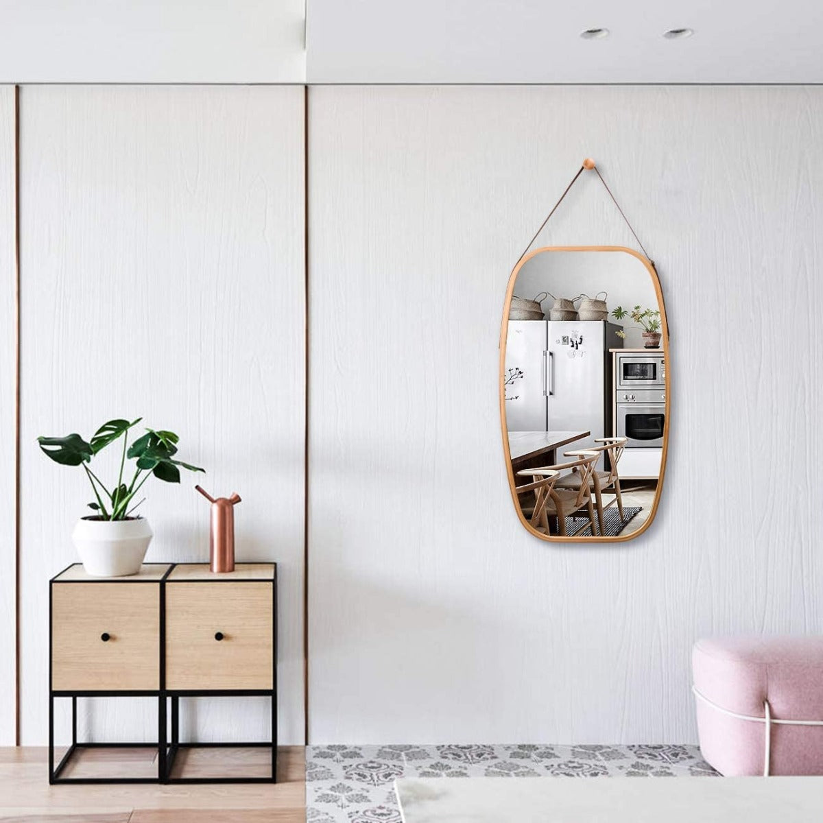CARLA HOME Hanging Full LengthWall Mirror - Solid Bamboo Frame and Adjustable Leather Strap for Bathroom and Bedroom Tristar Online