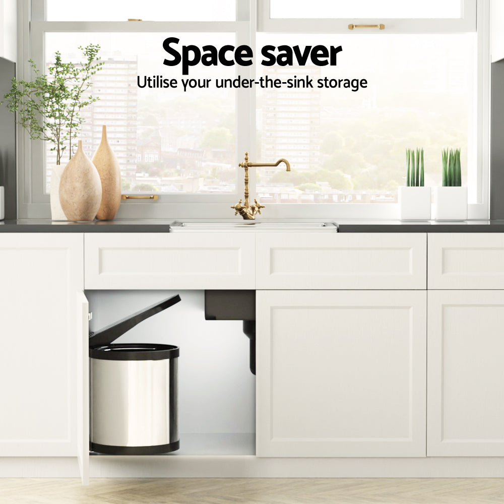 Cefito Kitchen Swing Out Pull Out Bin Stainless Steel Garbage Rubbish Can 12L Tristar Online