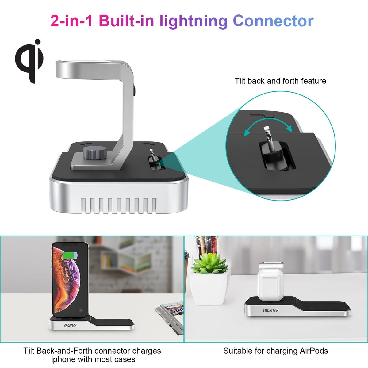 CHOETECH T316 4-in-1 Wireless Charging Station for iPhone/Apple Watch/iPod and all Qi Wireless Cell phones Tristar Online