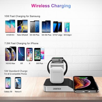 CHOETECH T316 4-in-1 Wireless Charging Station for iPhone/Apple Watch/iPod and all Qi Wireless Cell phones Tristar Online