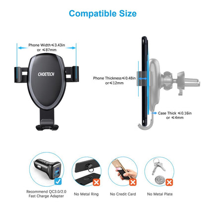 CHOETECH T536-S Fast Wireless Charging Car Mount Phone Holder Tristar Online