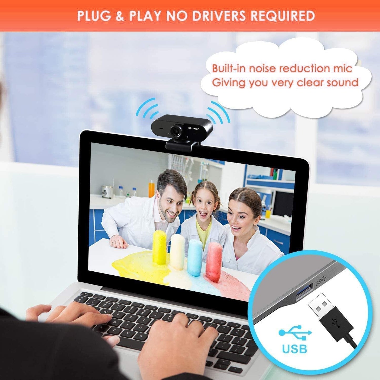 QUMOX Webcam with Microphone 1080P HD WC001 Streaming USB Computer Webcam Qumox