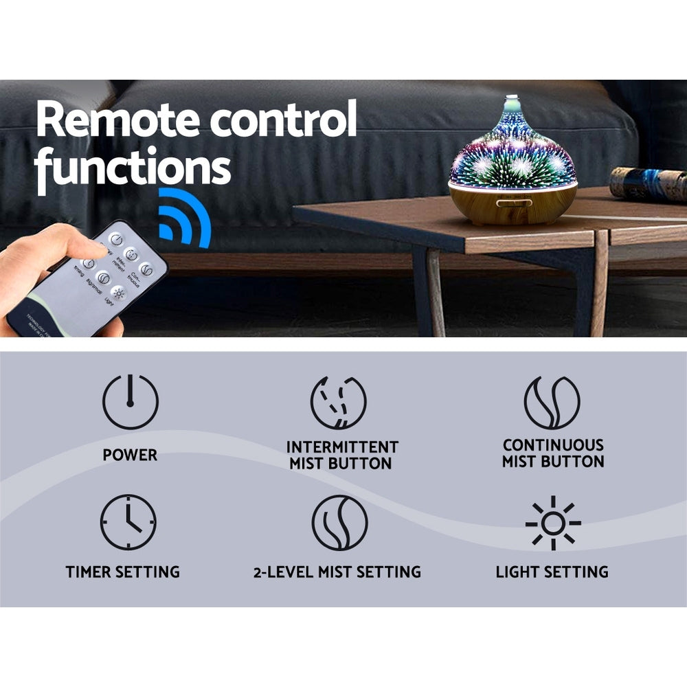 DEVANTI Aroma Aromatherapy Diffuser 3D LED Night Light Firework Air Humidifier Purifier 400ml Remote Control Tristar Online