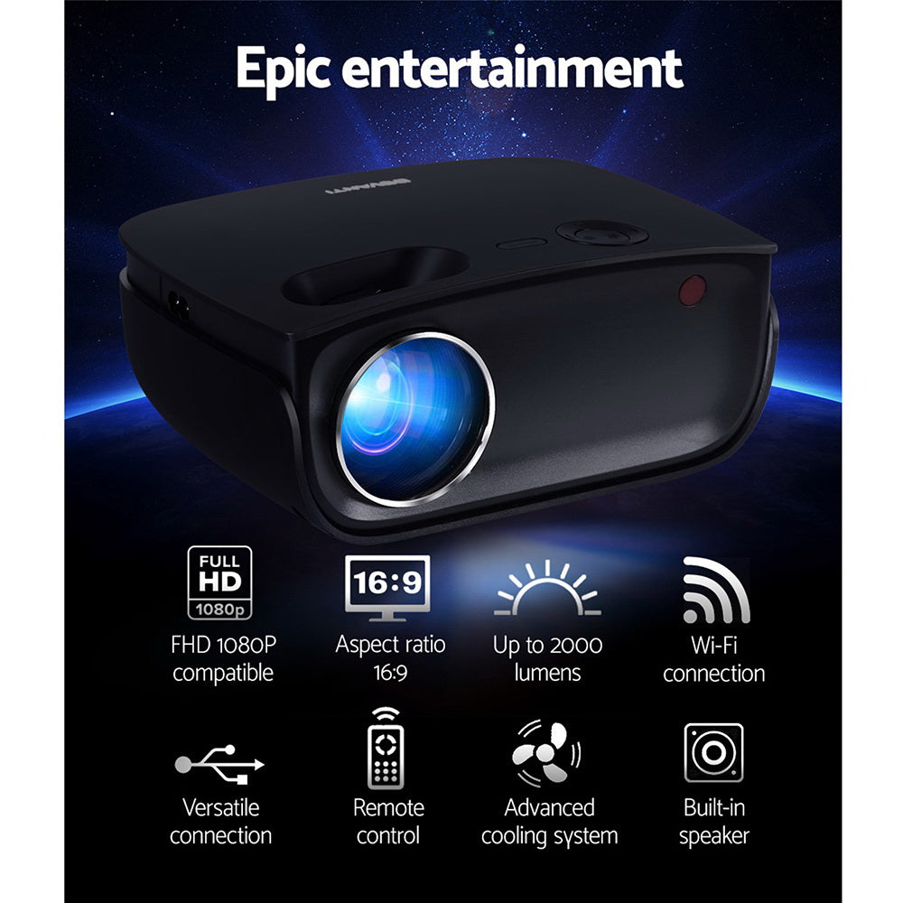 Devanti Mini Video Projector Wifi USB HDMI Portable HD 1080P Home Theatre Tristar Online