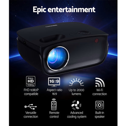 Devanti Mini Video Projector Wifi USB HDMI Portable HD 1080P Home Theatre Tristar Online