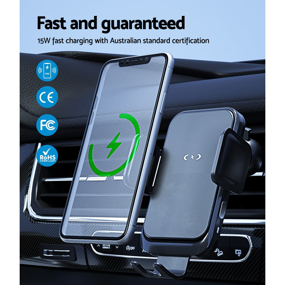 Devanti Wireless Car Charger Fast Charging Car Mount Vent Suction cup Tristar Online