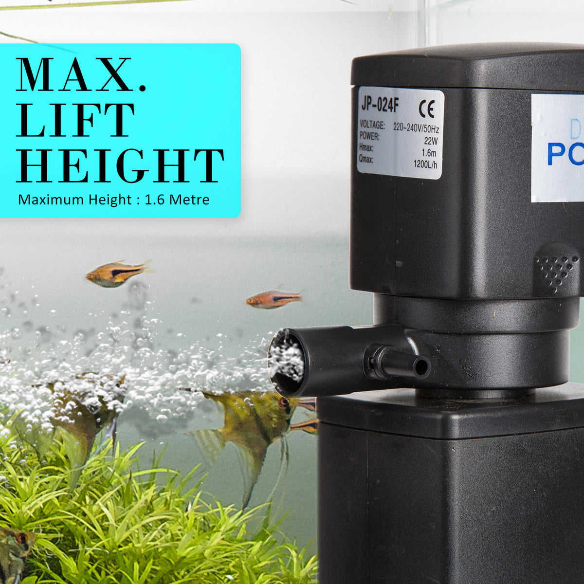 Dynamic Power Aquarium Submersible Filter 1200L/H 22W 1.6m Pond Pump Tristar Online