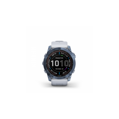 Garmin Fenix 7 Sapphire Solar Smart Watch Touchscreen - Mineral Blue DLC Titanium with Whitestone Band Garmin