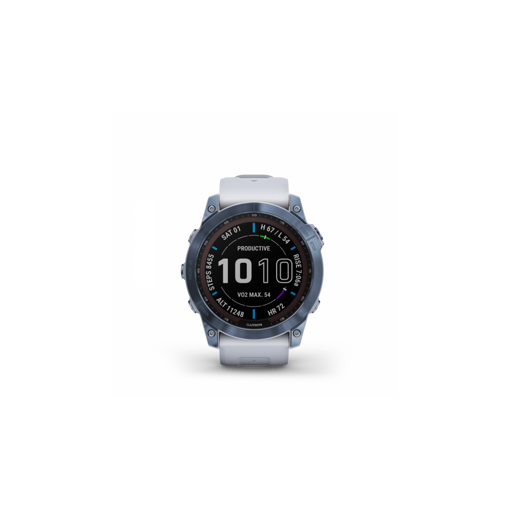 Garmin Fenix 7 Sapphire Solar  touchscreen - Mineral Blue DLC Titanium with Whitestone Band Garmin