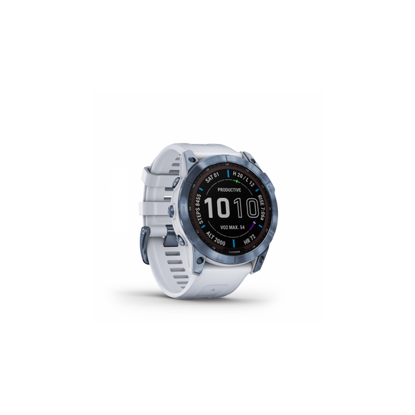 Garmin Fenix 7 Sapphire Solar Smart Watch Touchscreen - Mineral Blue DLC Titanium with Whitestone Band Garmin