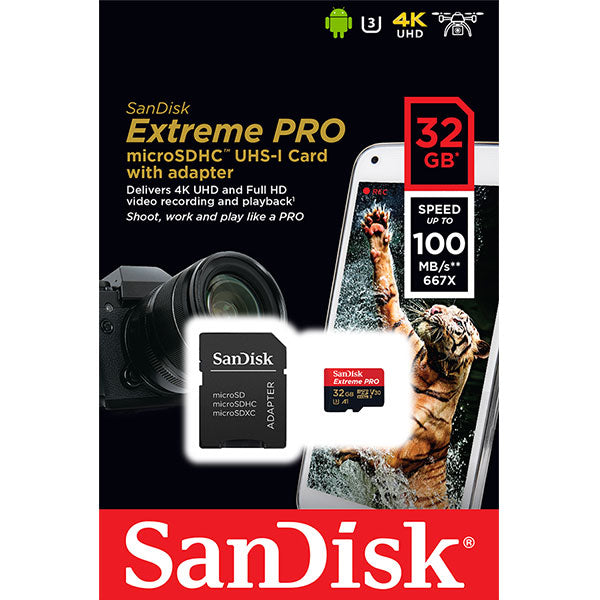 SANDISK SDSQXCG-032G-GN6MA 32GB MICRO SDHC EXTREME PRO 4K , A1 V30, UHS-I/ U3, 100MB/s Tristar Online