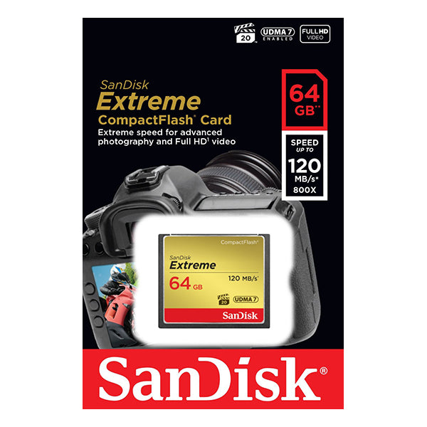 SanDisk 64GB Extreme CompactFlash Card with (write) 85MB/s and (Read)120MB/s - SDCFXSB-64G Tristar Online