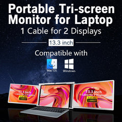 13.3 inch Trifold Portable Monitor 1080P IPS FHD Laptop Screen Extender For Laptop - Grey Trion