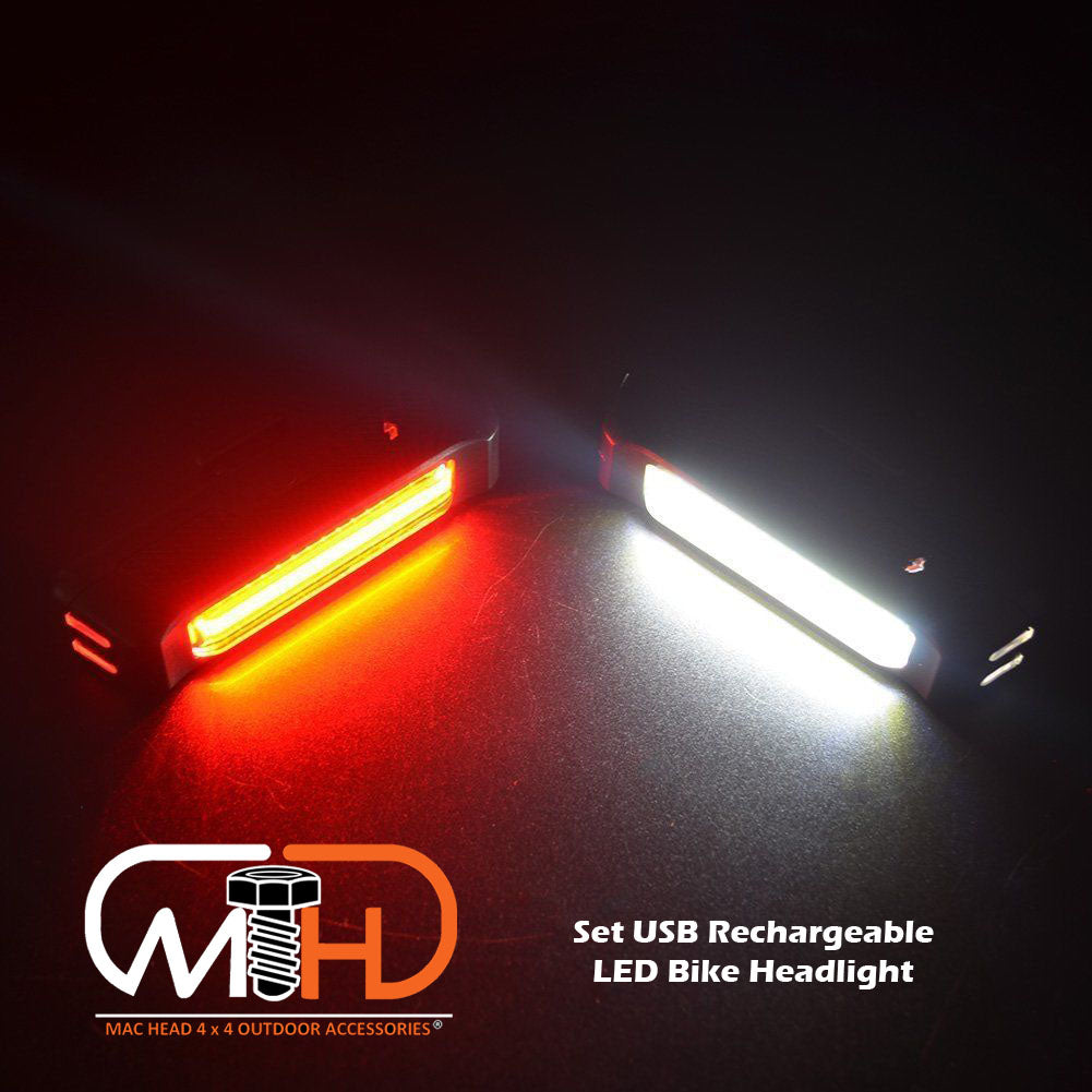 Set USB Rechargeable LED Bike Front Light headlight lamp Bar rear Tail Wide Beam Tristar Online
