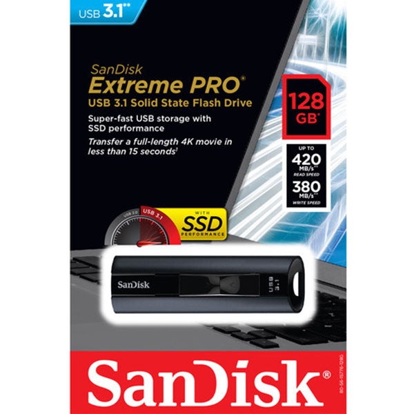 SanDisk 128GB Extreme PRO USB 3.2 Solid State Flash Drive (SDCZ880-128G) Tristar Online