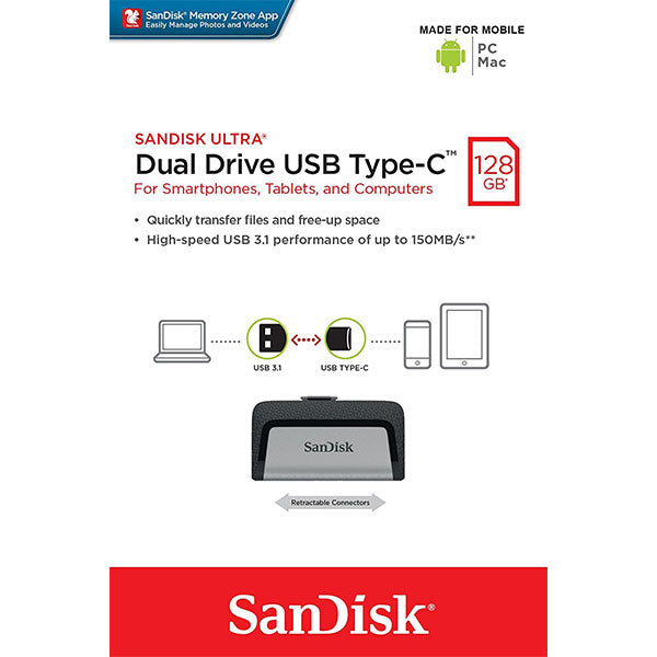 SANDISK ULTRA 128GB SDDDC2-128G Dual USB Drive Type-C 3.1 Tristar Online