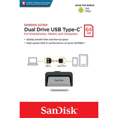 SANDISK ULTRA 64GB SDDDC2-064G Dual USB Drive Type-C 3.1 Tristar Online