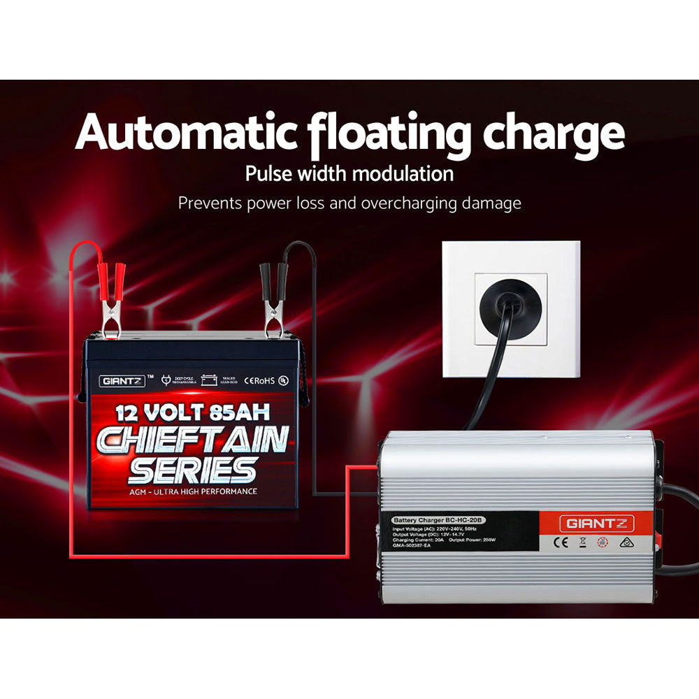 Giantz 12V Car Battery Charger Inverter 20 Amp ATV 4WD Boat Caravan Motorcycle Tristar Online