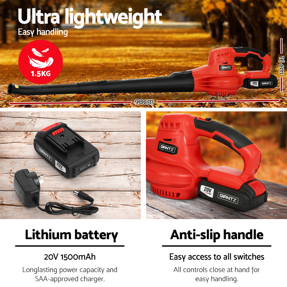Giantz 20V Cordless Leaf Blower Garden Lithium Electric Battery Nozzles 2-Speed Tristar Online