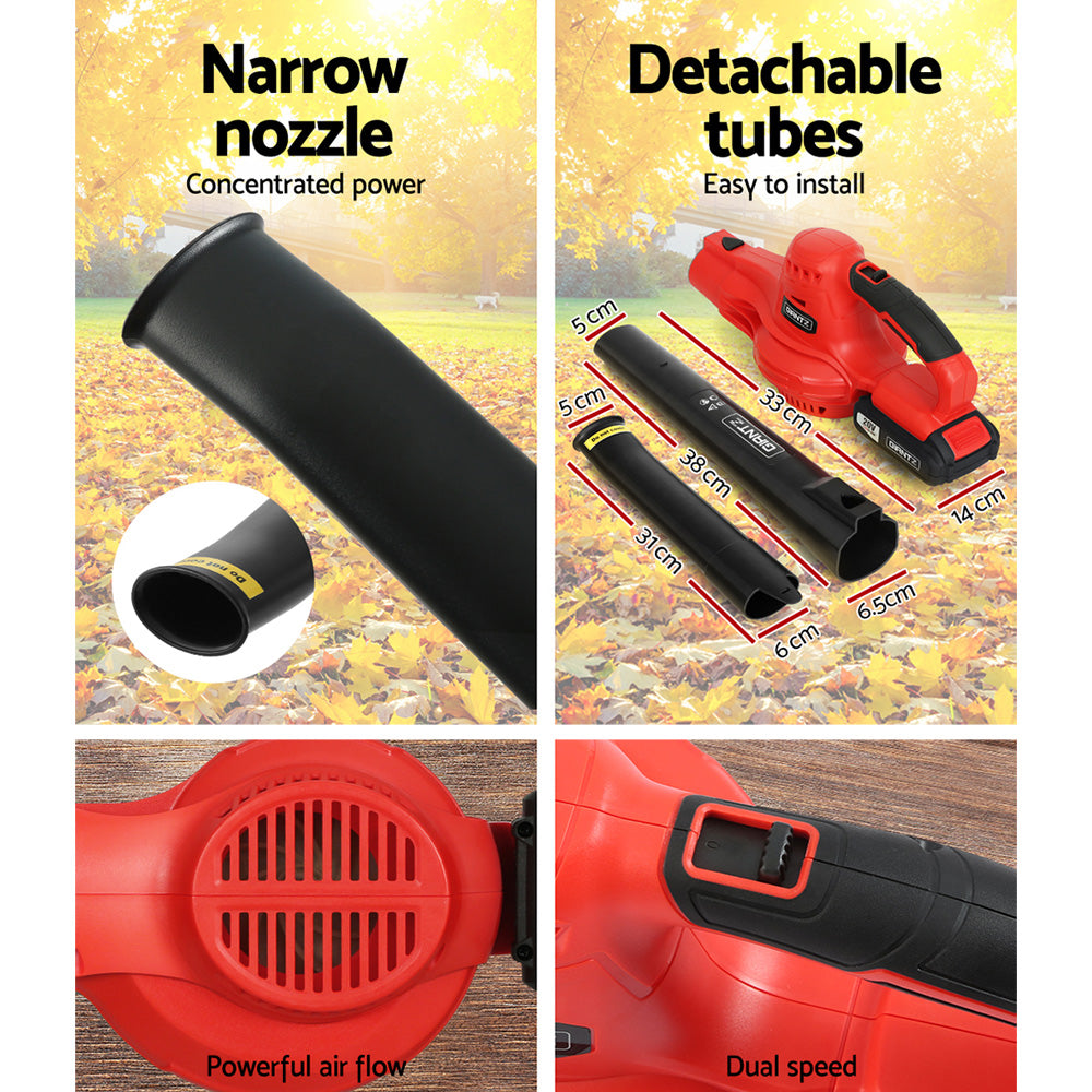 Giantz 20V Cordless Leaf Blower Garden Lithium Electric Battery Nozzles 2-Speed Tristar Online