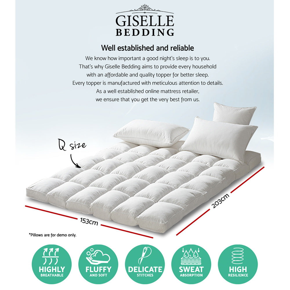 Giselle Queen Mattress Topper Pillowtop 1000GSM Microfibre Filling Protector Tristar Online