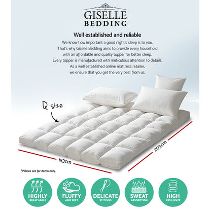 Giselle Queen Mattress Topper Pillowtop 1000GSM Microfibre Filling Protector Tristar Online