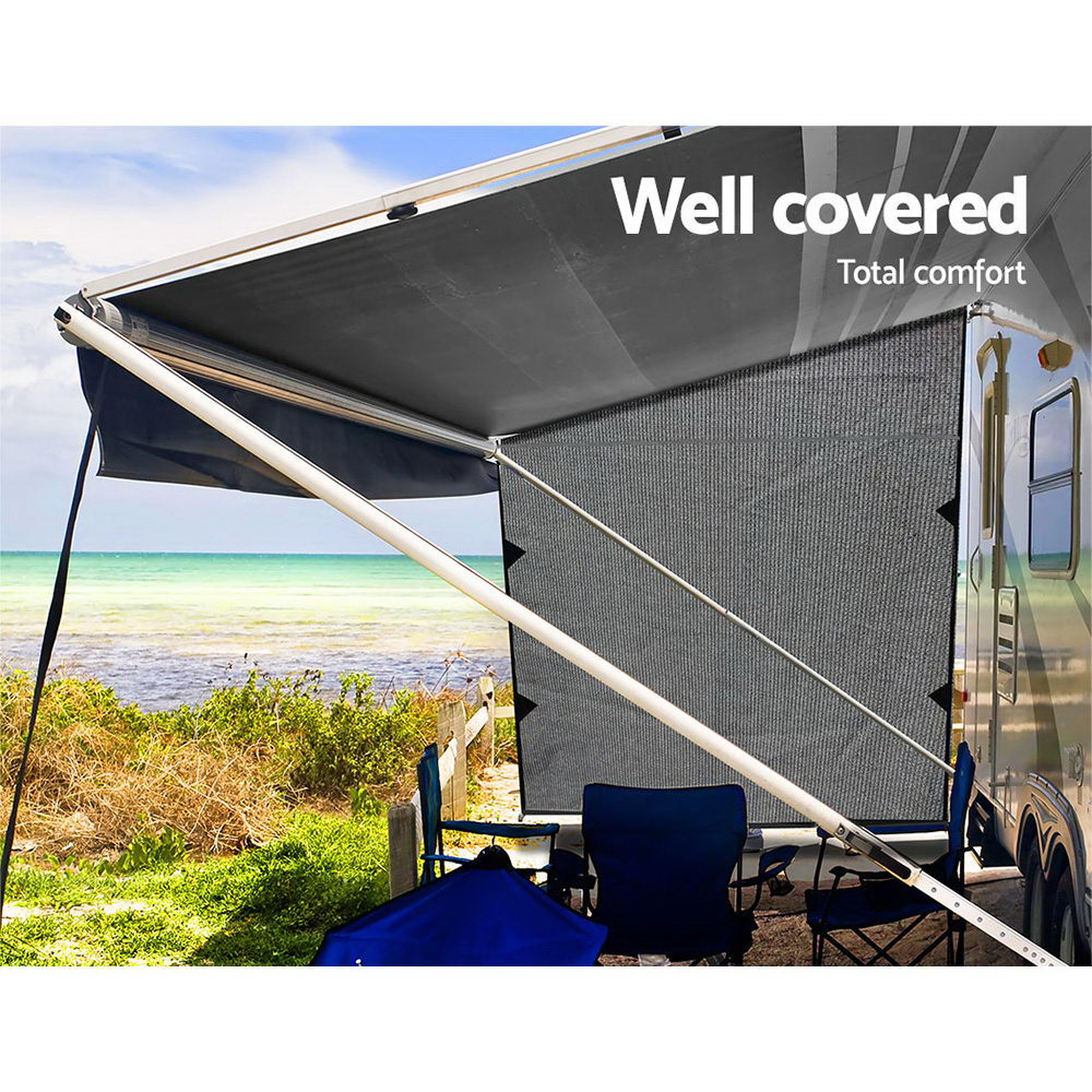 Grey Caravan Privacy Screen 1.95 x 2.2M End Wall Side Sun Shade Roll Out Awning Tristar Online