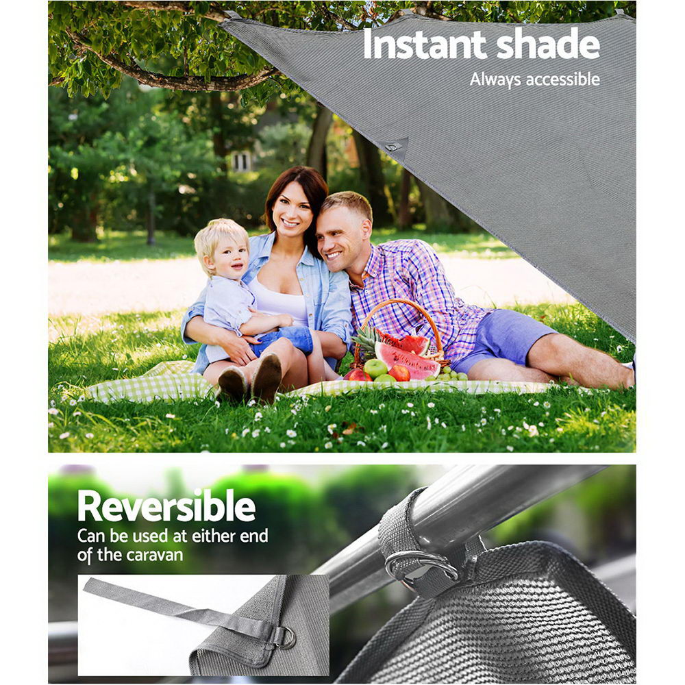 Grey Caravan Privacy Screen 1.95 x 2.2M End Wall Side Sun Shade Roll Out Awning Tristar Online