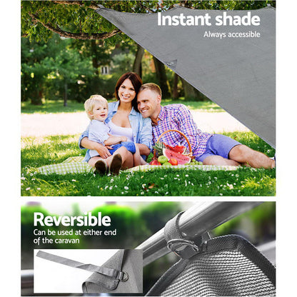 Grey Caravan Privacy Screen 1.95 x 2.2M End Wall Side Sun Shade Roll Out Awning Tristar Online