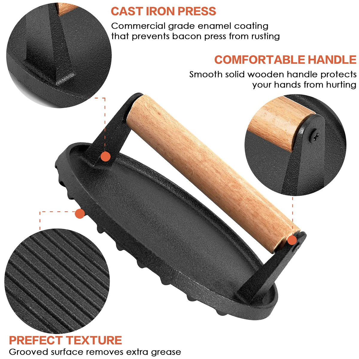 Heavy Duty Round Cast Iron Grill Burger Press Pre-Seasoned Steak Griddle BBQ Grilling Tristar Online