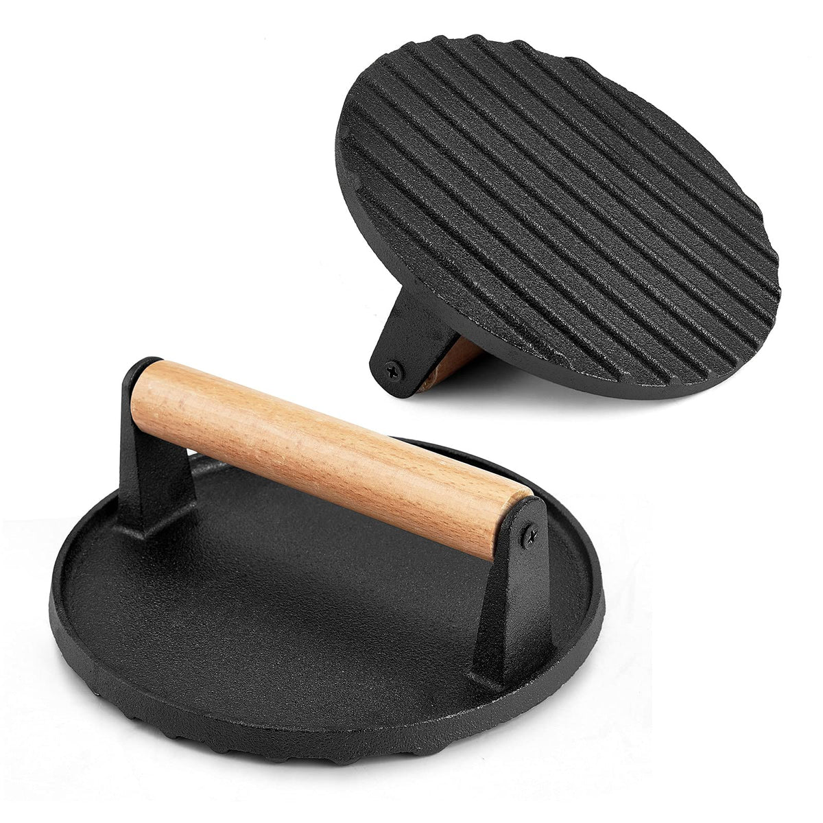 Heavy Duty Round Cast Iron Grill Burger Press Pre-Seasoned Steak Griddle BBQ Grilling Tristar Online
