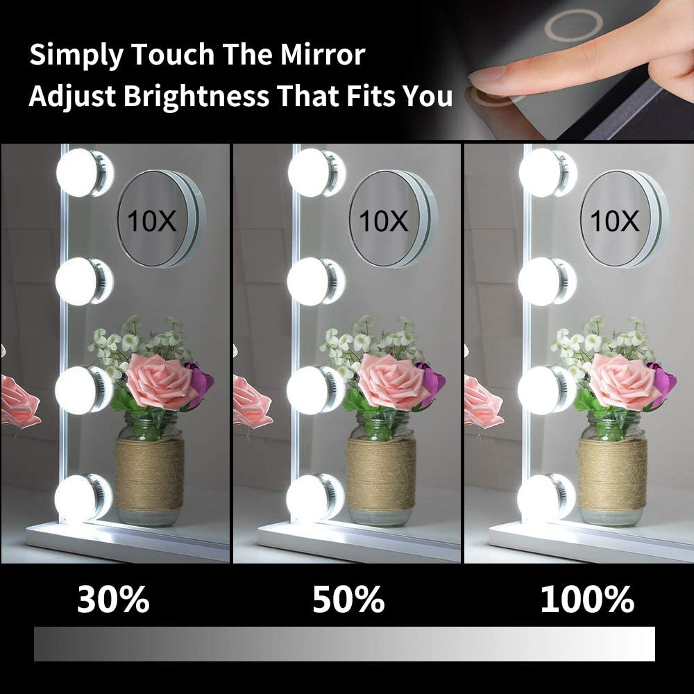Hollywood Makeup Vanity Mirror with LED Lights and Detachable 10X Magnification Mirror (White, 62 x 51 cm) Tristar Online