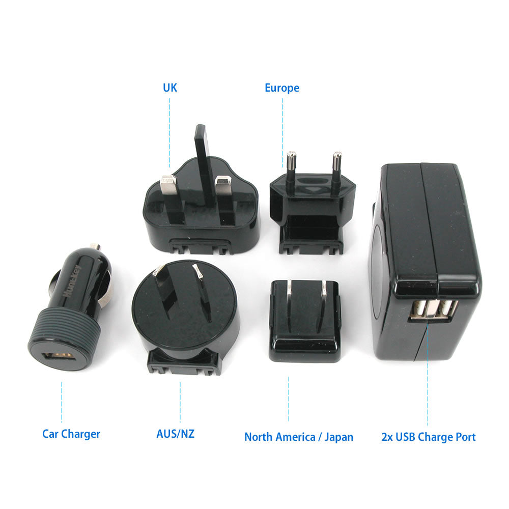 Huntkey TravelMate Multi Plugs USB Wall Charger Adapter 4.2 A US UK EU AU Plugs with Car Charger (D204) Tristar Online
