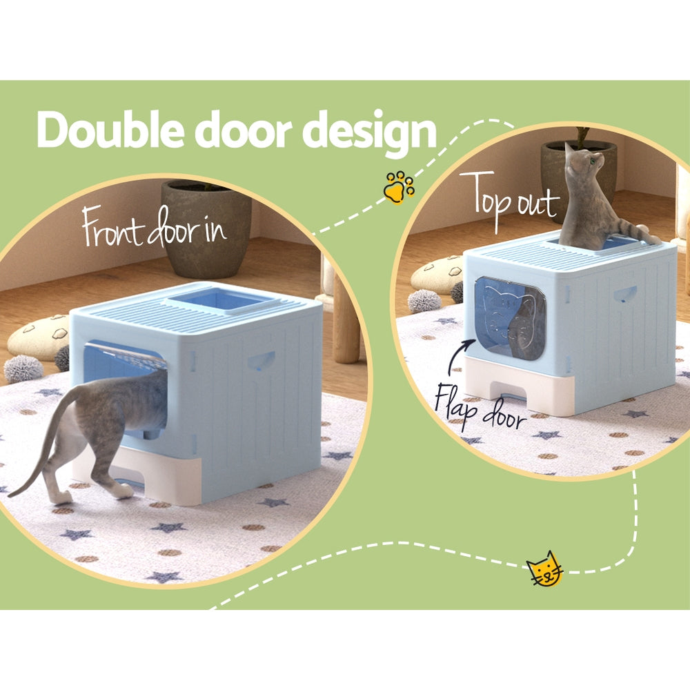 i.Pet Cat Litter Box Large Tray Kitty Toilet Enclosed Hooded Foldable Scoop Blue Tristar Online